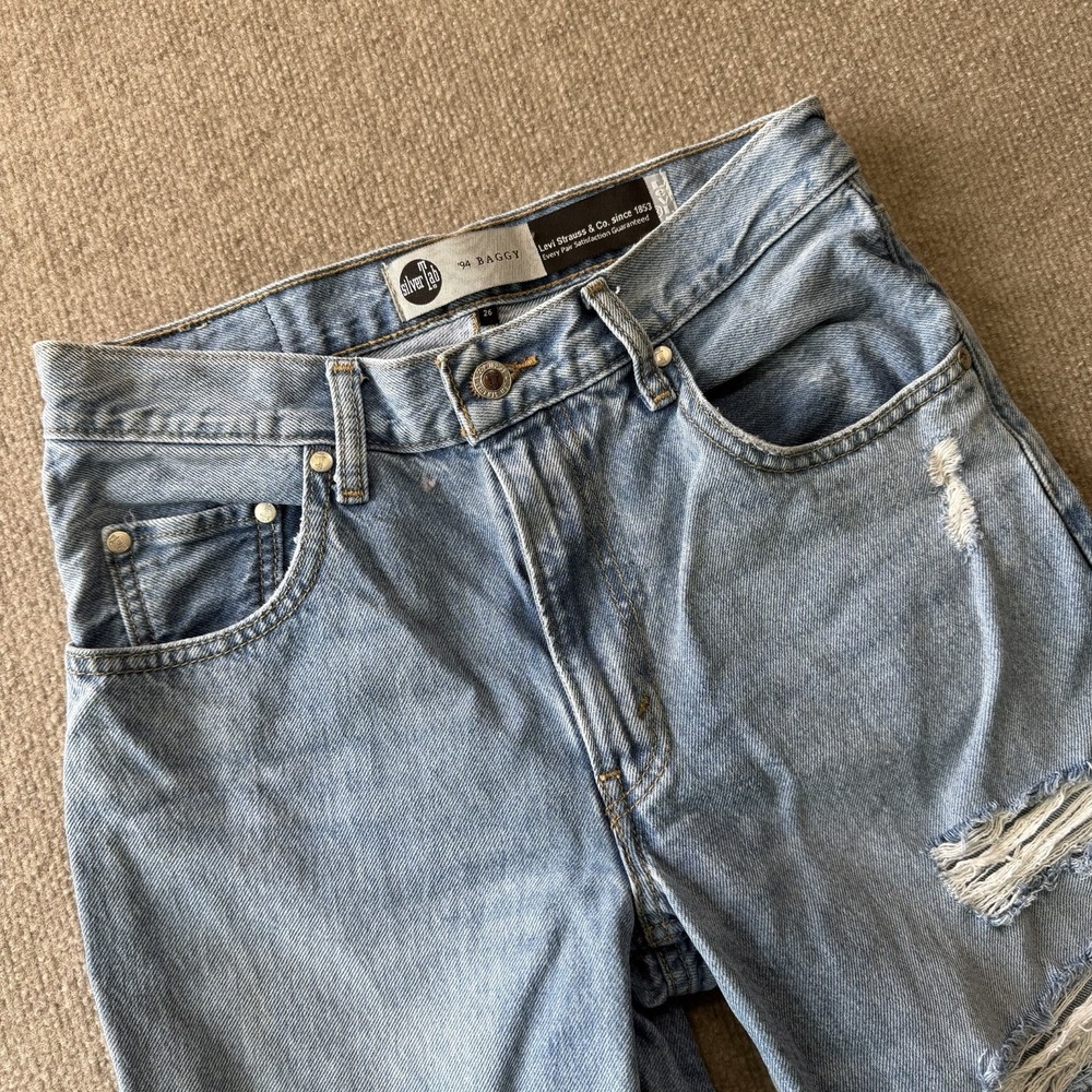 Levis Silvertab Jeans Mens 26 94' Baggy Retro Light Wash Denim Ripped Y2K